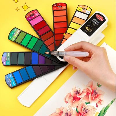 Folding Watercolor Paint Set with Water Brush Pen Solid Watercolor Pigment 18/24/36/42 Colors Painting Pigment Set Students