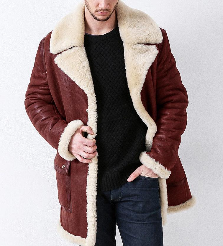 Men s European Style Faux Leather Shearling Coat - Autumn/Winter 2026 S красный