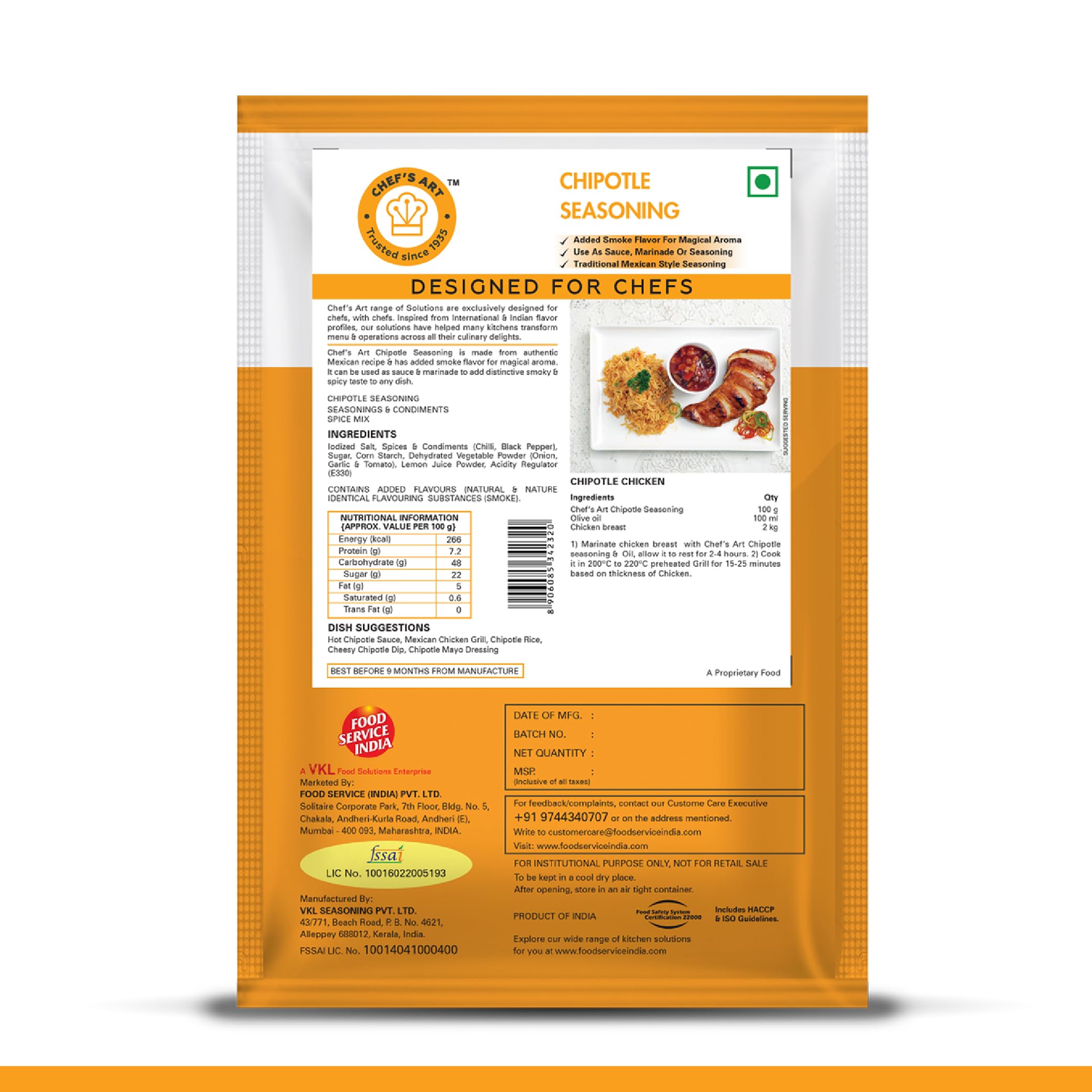 Chef s Art Chipotle Seasoning Mix Powder - 250g | Traditional Mexican Seasoning With Garlic, Onion & Tomatoes | Fresh seasoning For Sauce, Marinade