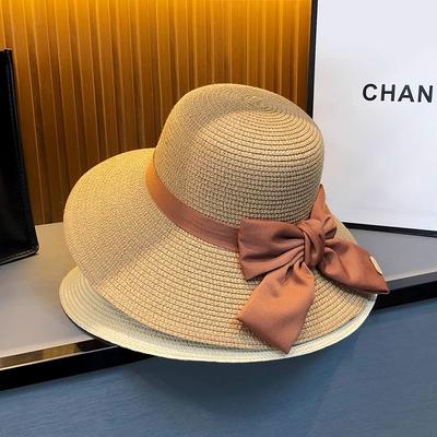 Straw Hat Women's Summer Travel Seaside Big Brim Sunshade Sunscreen Beach Hat High-end Bow Sun Hat