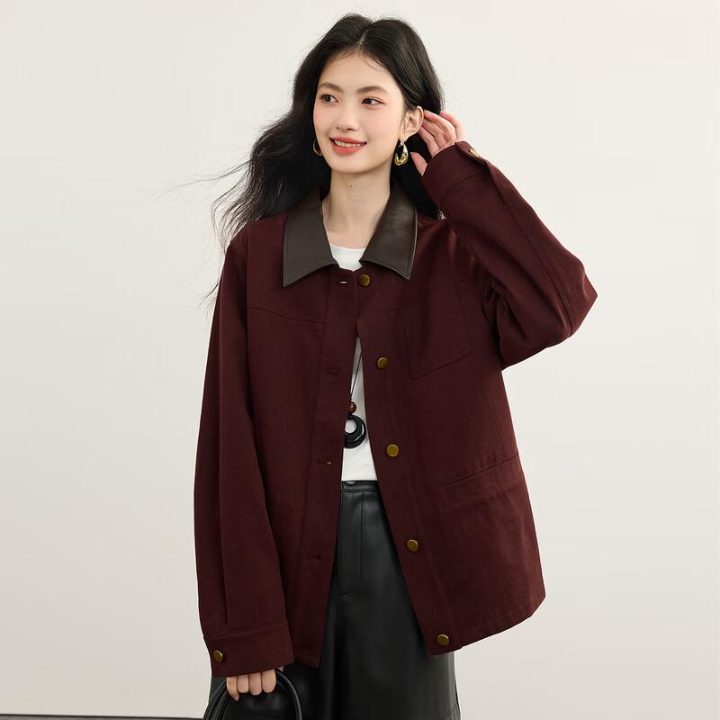 Sllsky Vintage Contrast PU Leather Lapel Jacket 2XL