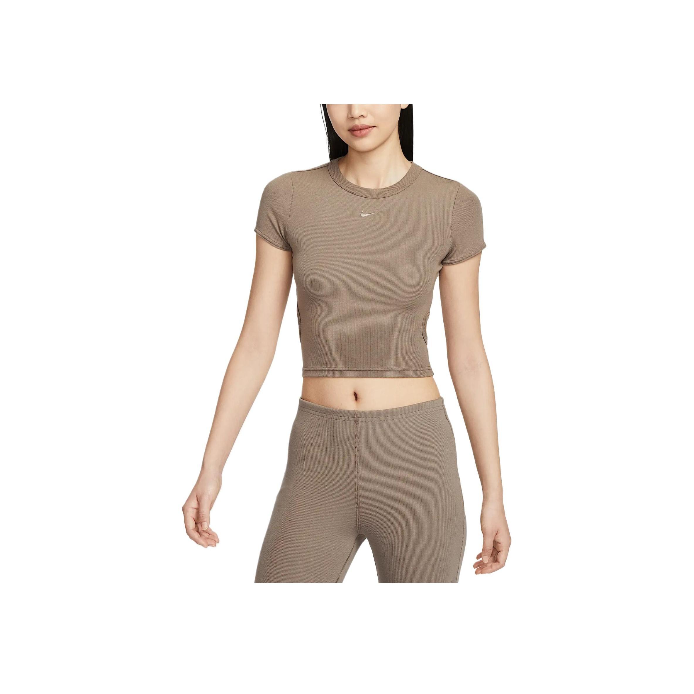 

Nike Sportswear Chill Knit Breathable Versatile Short Sleeve T-Shirt Women Tops Mink-Brown HJ0720233 L