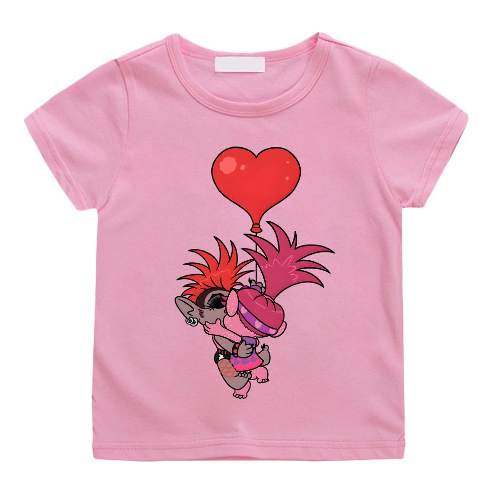 Trolls Anime Print Casual T-shirts Children Intellectual Fun Cartoon Tshirts Kids High Quality Cotton Tees Boys Girls Tops