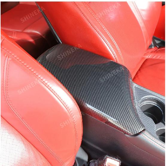 SHINEKA ABS Carbon Fiber Armrest Box Panel Decoration Cover for Dodge Challenger 2015 Up Car Interior Accessories
