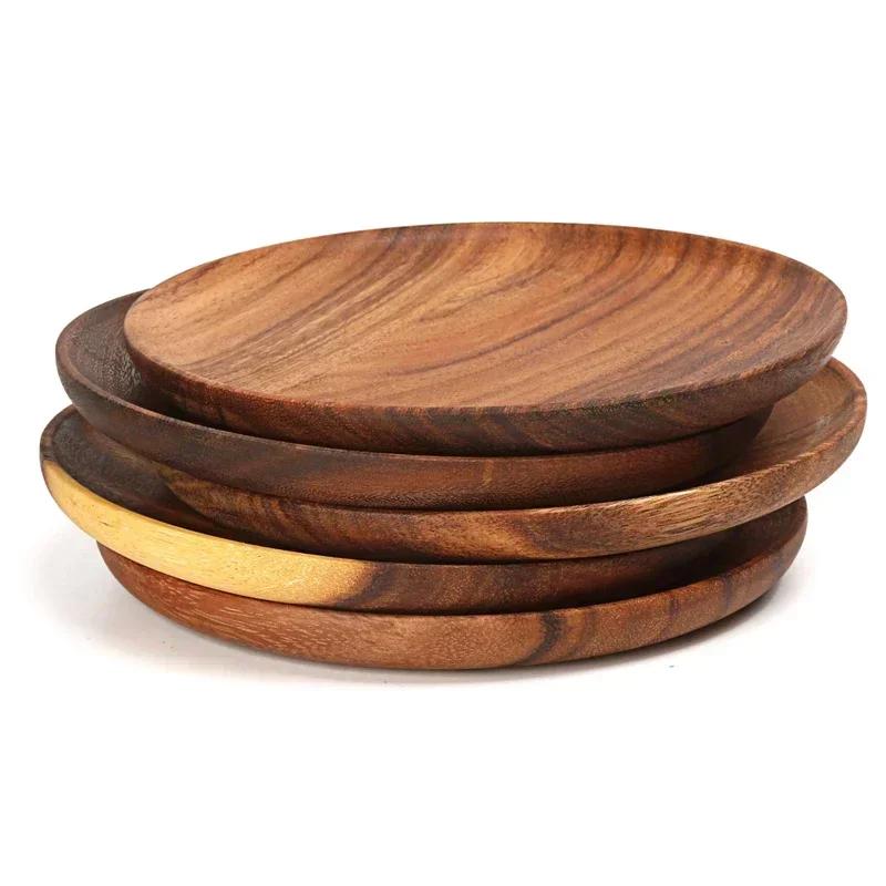 Wooden Plate Serving Tray Dishes Acacia Wood Dessert Snack Food Plate Appetizer Fruit Cake Plate Wooden Tray Kitchen Tableware
