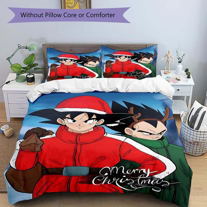 

3pcs Dragon Ball Christmas Goku and Vegeta Quilt Cover Set - Soft and Cozy Bedroom, Guest Room and Dorm Decorative Bedding 3-Piece Set 1 Quilt Co 135x200cm