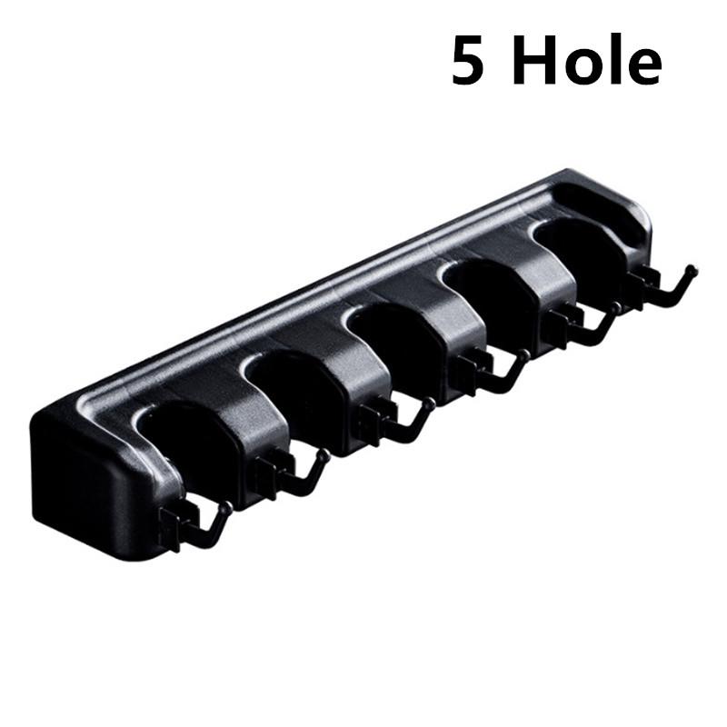3/4/5 Position Black Multi-Function Wall Mounted Mop Holder Broom Hanger Shelf Home Kitchen Storage Magic Plastic Mop Holder