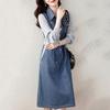 Youthful Denim Dress for Women Spring Flattering Loose Fit Cover Belly Slimming Elegant Long Dress