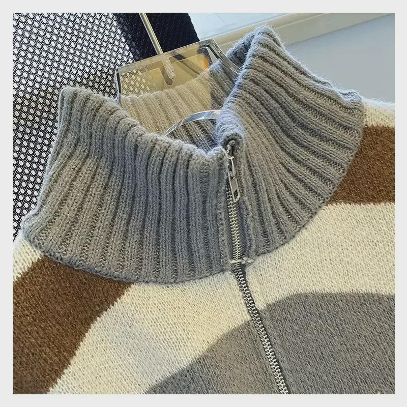 Herren Herbst 2023 Lockerer Halbpullover mit doppeltem Reißverschluss - Verdickte Strickjacke im Hongkong-Stil