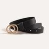 Double-loop Buckle Versatile Women's Belt, Basic PU Imitation Leather Fashionable Double-loop Buckle Flat Belt