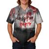 Men's Halloween Print Scrub Top - V-Neck Short Sleeve with Pocket Uniform Work Shirt