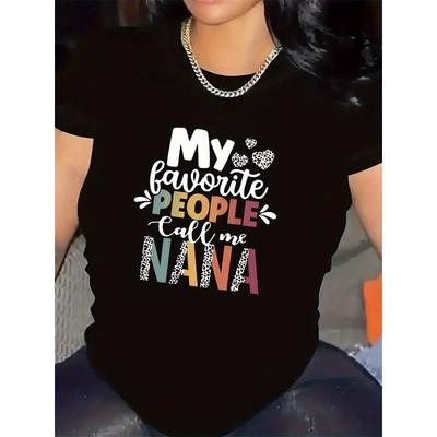 Women's "My Favorite People Call Me Nana" Heart Print T-Shirt Casual Crew Neck Top for Mother's Day