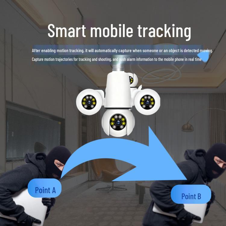 V380 Smart Lamp Holder Camera: Indoor HD 3-Eye Surveillance with Mobile Remote Control.