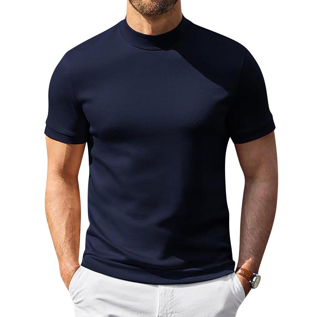 Męski T-shirt z krótkim rękawem i półgolfem Lekki Elastyczny Oddychający Podstawowy Top Miękki Dopasowany Podkoszulek do Codziennego Ubrania
