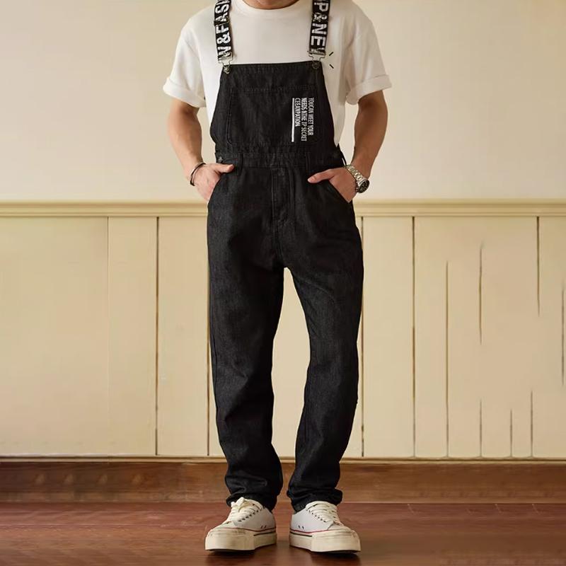 Herr Denim Långkjol Overall – Ledig Lös Passform Hängselbyxa med Justerbara Hällor för Arbete eller Streetwear