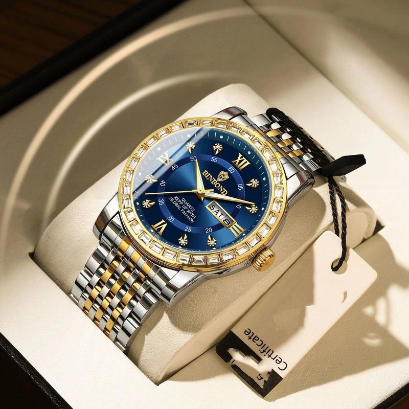 Top Brand Men s Watch Men s Trendy Fashion Business Diamond Quartz Watch Double Calendar Waterproof Luminous Quartz Men s Watch