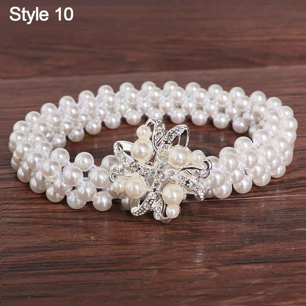 Ladies' Elastic Rhinestone Waist Chain Thin Drawstring Belt Fashion Pearl Waist Belt  For Women