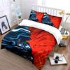 3Pcs Fire and Water Fluid Art Bedding Set, Red and Blue Abstract Print Duvet Cover + 2 Pillowcases, Bold Decor