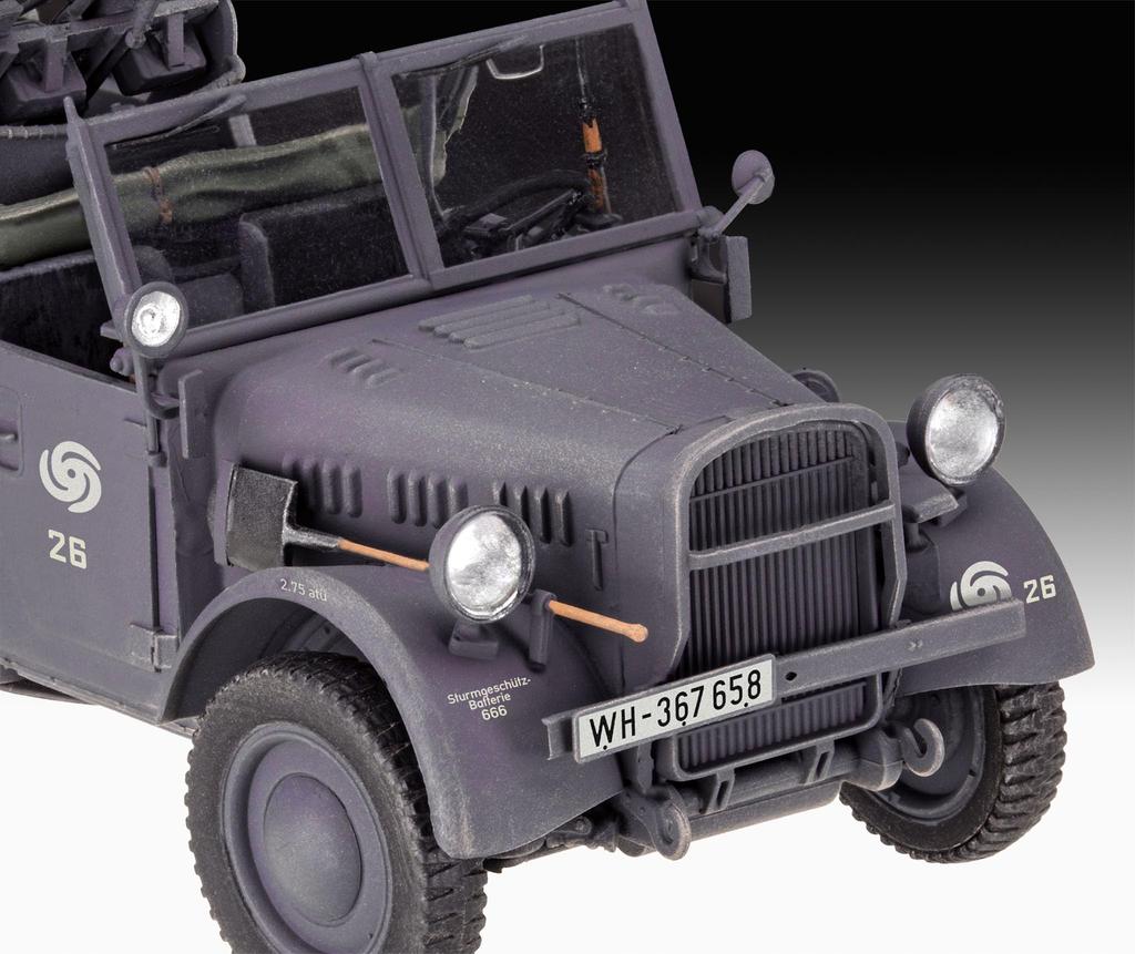 Revell Scale German Light 4WD Vehicle Plastic Model Kit Molded In Color 1/35 Einheits-PKW Kfz.4 Anti-Aircraft 03339,