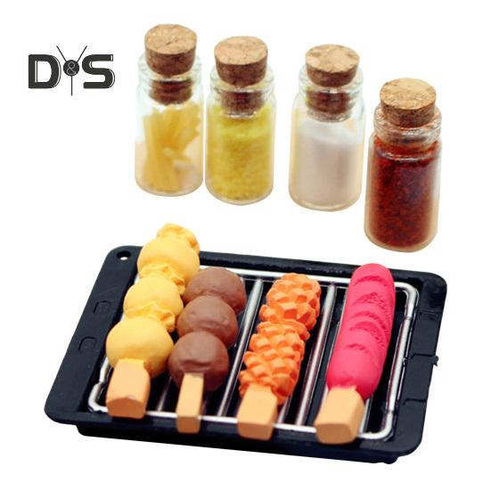 

Мини-гриль шампур набор миниатюрных блюд барбекю аксессуары смоляной мини-гриль колбаски гриль бутылки приправы для 1:12 масштабных миниатюрных домиков и кукол B