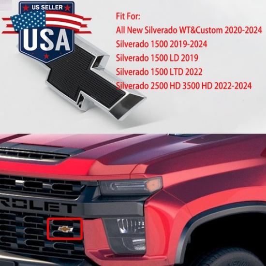 -2024 For Silverado Small Black Chrome Bowtie Front Grille Emblem 84293092