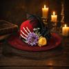 Halloween Red Hat with Skeleton Hand and Flower Decoration, Mesh for Costume Party