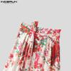 INCERUN Bohemian Men Floral Print Summer Pants Beach Holiday Wide Leg Trousers