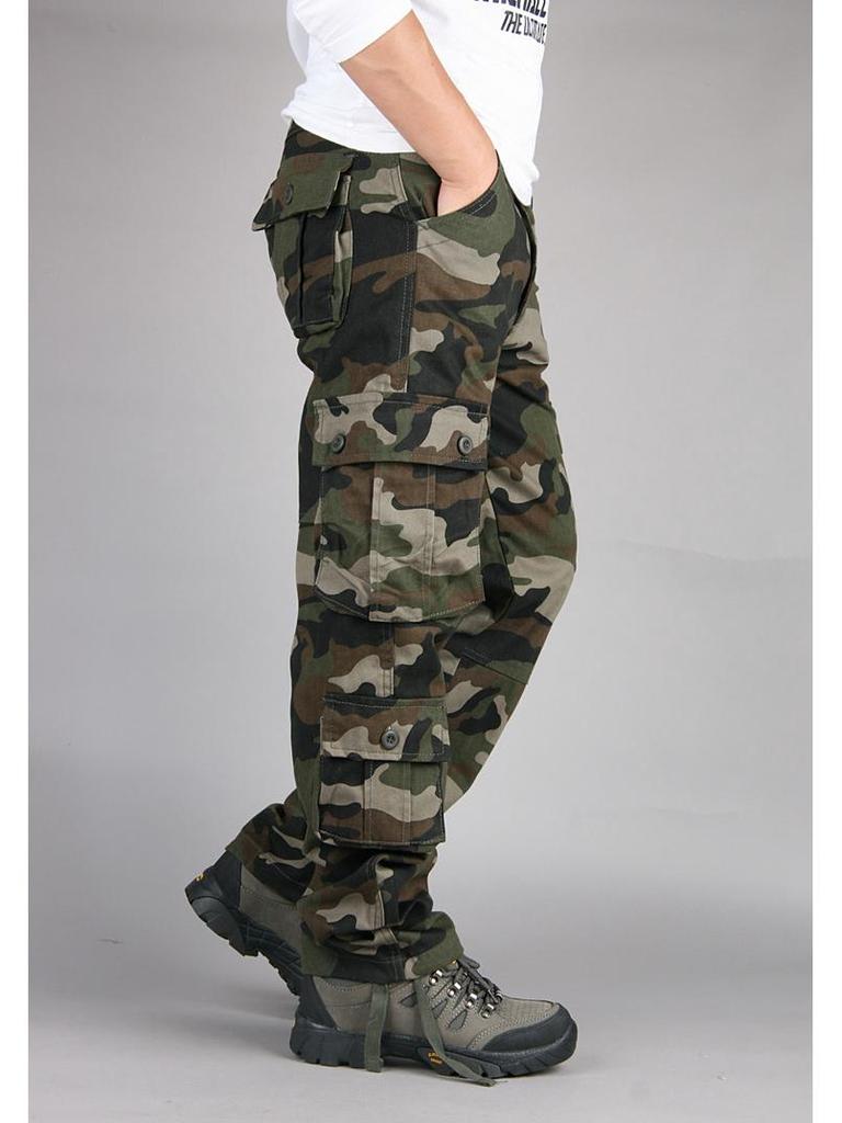 Pánské jarní/podzimní pracovní kalhoty s maskovacím vzorem a mnoha kapsami - venkovní ležérní dlouhé kalhoty
