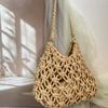 Summer Chic Solid Color Mesh Handbag Hollow Out Knitted Shoulder Bag Beach Tote Bag for Women