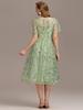 Ever-Pretty Women's Short Sleeve See-through Round Neck A-Line Sequins Midi Wedding Guest Dresses