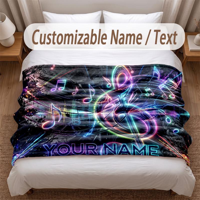 Music General Theme Soft Blanket Personalized Custom Name Text Print Warm Blanket Home Sofa Bedroom Decor