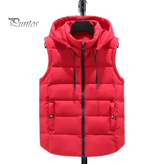 

Унисекс хлопковый жилет с капюшоном, воротником-стойкой, завязками на шнурке, без рукавов, застежкой-молнией, жилет с карманами, однотонный утепленный жилет, куртка XXXXL красный
