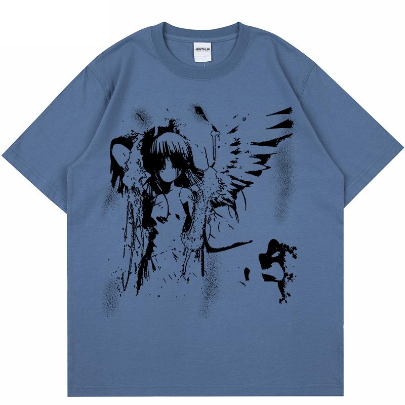 

Harajuku Goth Men Japanese Anime Tshirt Cartoon Angel Wings Graphic TShirt 2024 Hipster Clothing Cotton Y2K Tops Streetwear Tee S