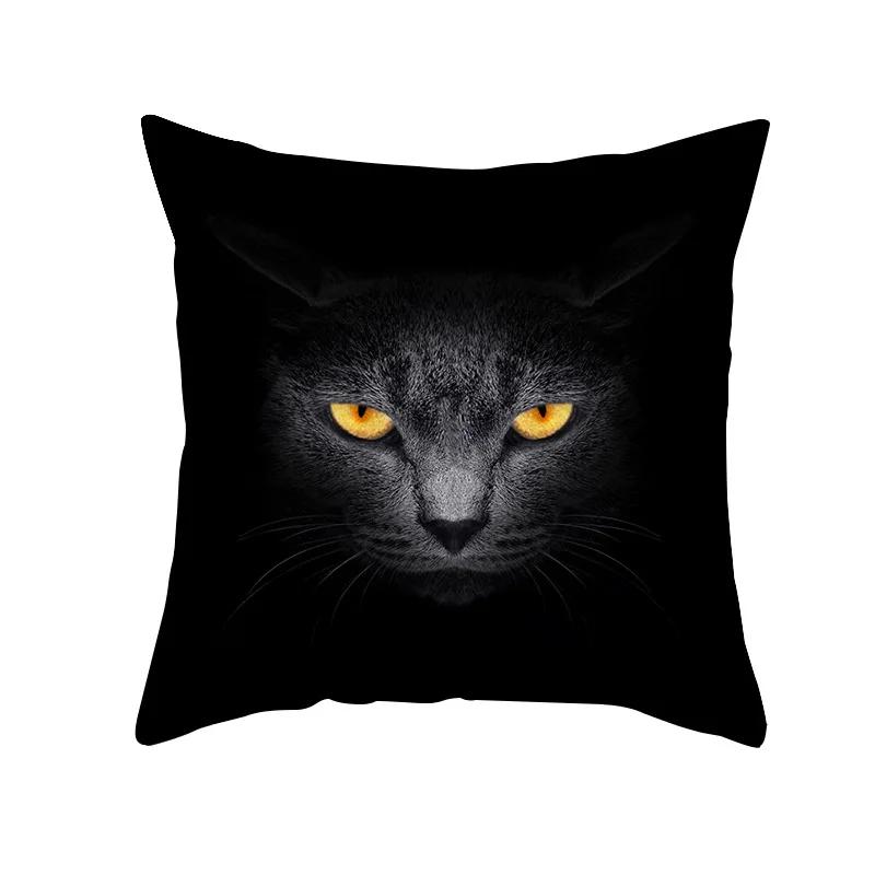 45X45CM Black Cat Pillowcases Polyester Home Cute Kitty Animal Lover Cushion Cover Funny Decoration Pillow