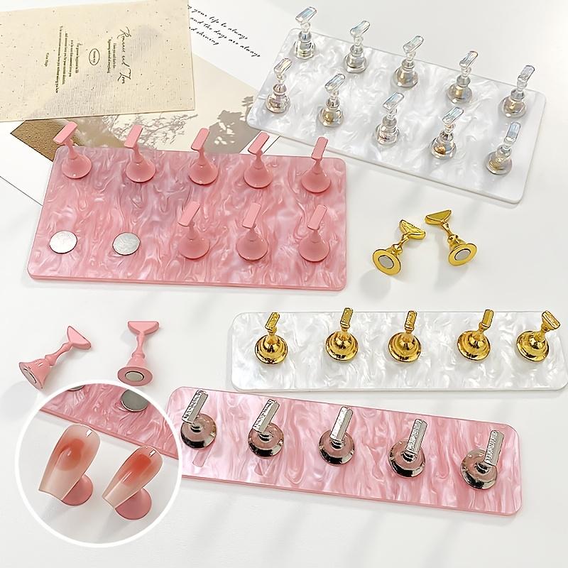 Double Row Solid Acrylic Nail Stand Base with 10-Piece Aurora Tip Holder Nail Art Display Manicure Tools and Accessories