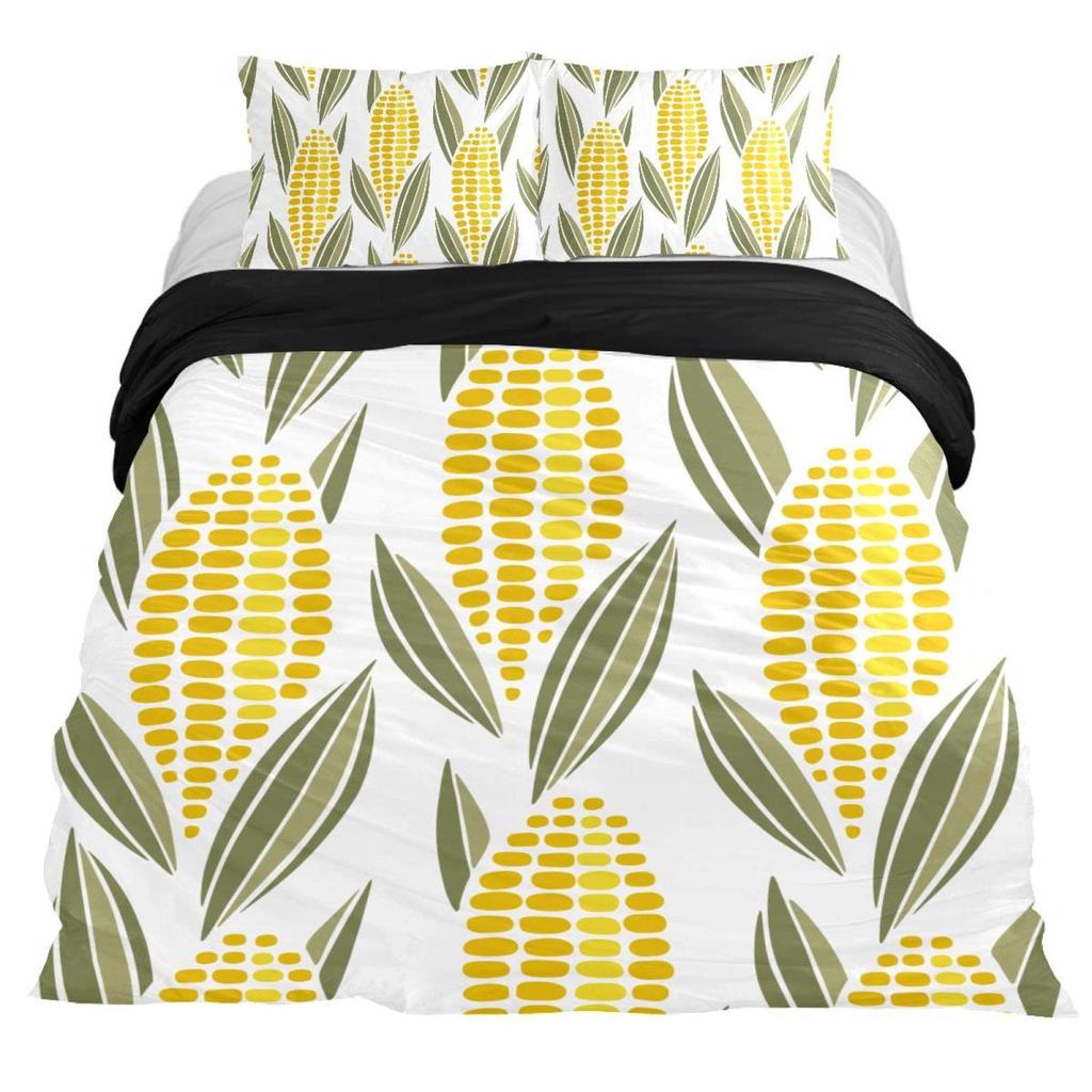 3D Corn Bedding Set 3pcs for Kids Boys Girls Watercolor Corn Pattern Printed Comforter Cover Botanical Polyester Duvet Cover Set
