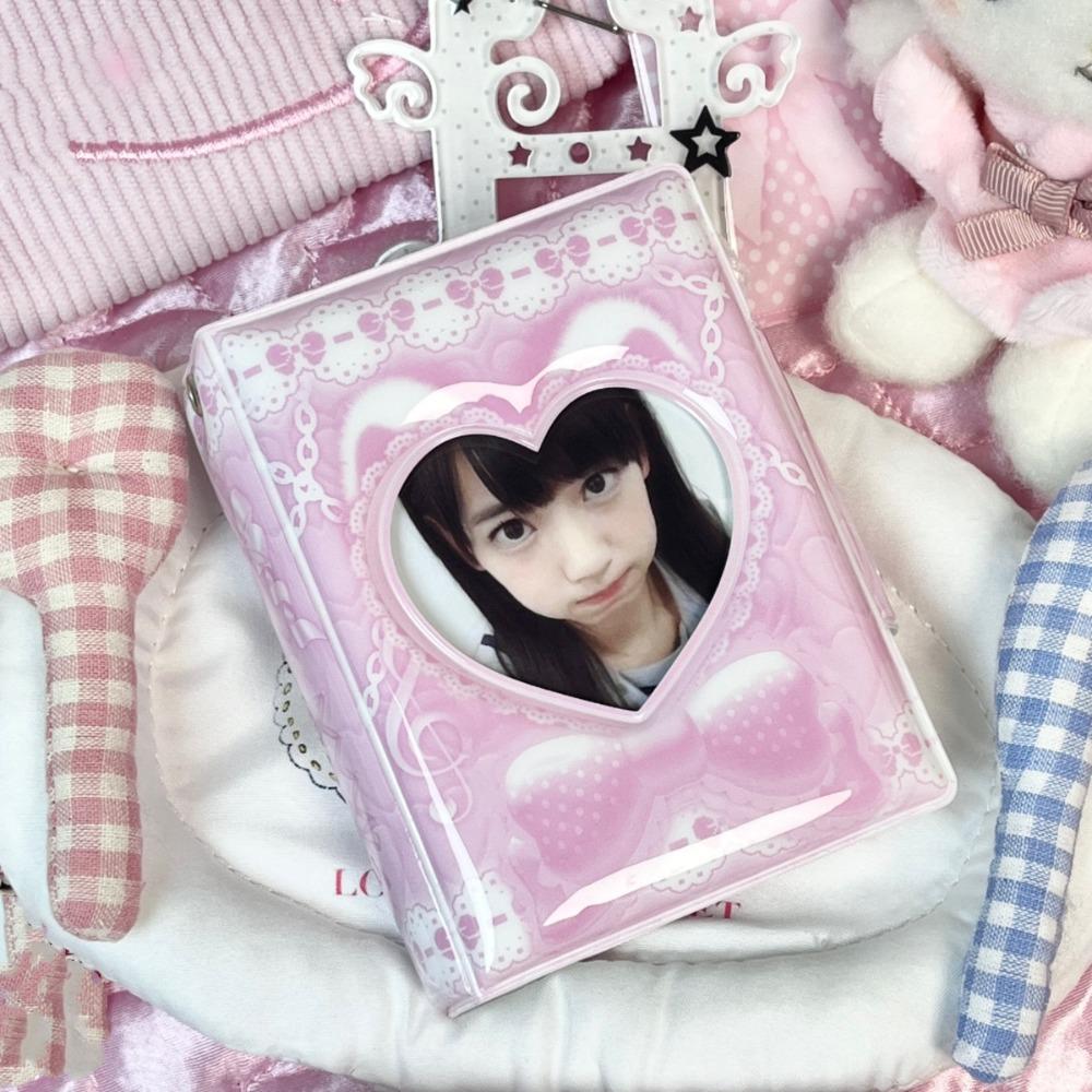 

Cute Pink Love Bow Card Album 3 Inch Mini with 16 Internal Pages Idol Card Collect Book PVC Collectible Card Album Postcard Book