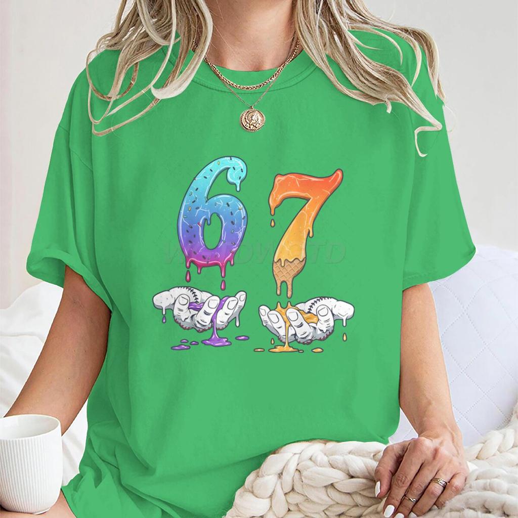 6 7 Number Print Tshirt for Unisex Women Funny 6 7 Memes Drip Fashion Casual Tops Streetwear Six Seven Womens Unisexs Clothing