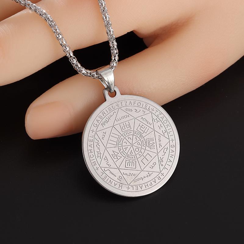 Stainless Steel 7 Archangel Seal Necklace Men's Solomon Kabbalah Seal Pendant Supernatural Protection Amulet Magical Jewelry