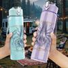 1PC Faint abstract floral sketch print 750ml colorful plastic sports water bottle leakproof pop up lid with straw for outdoor work home use