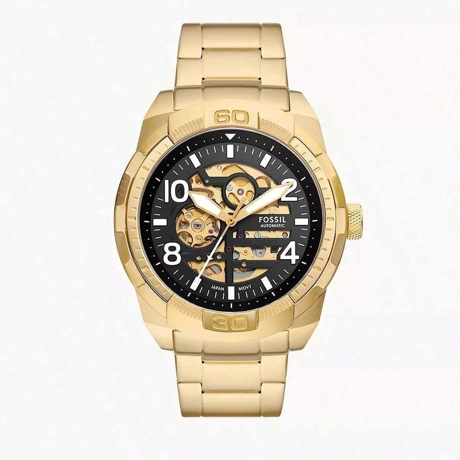 

Мужские автоматические часы Bronson из нержавеющей стали, серый циферблат с вырезами, ремешок из нержавеющей стали, модный деловой стиль.ME3255/ME3256/ME3257 золотой