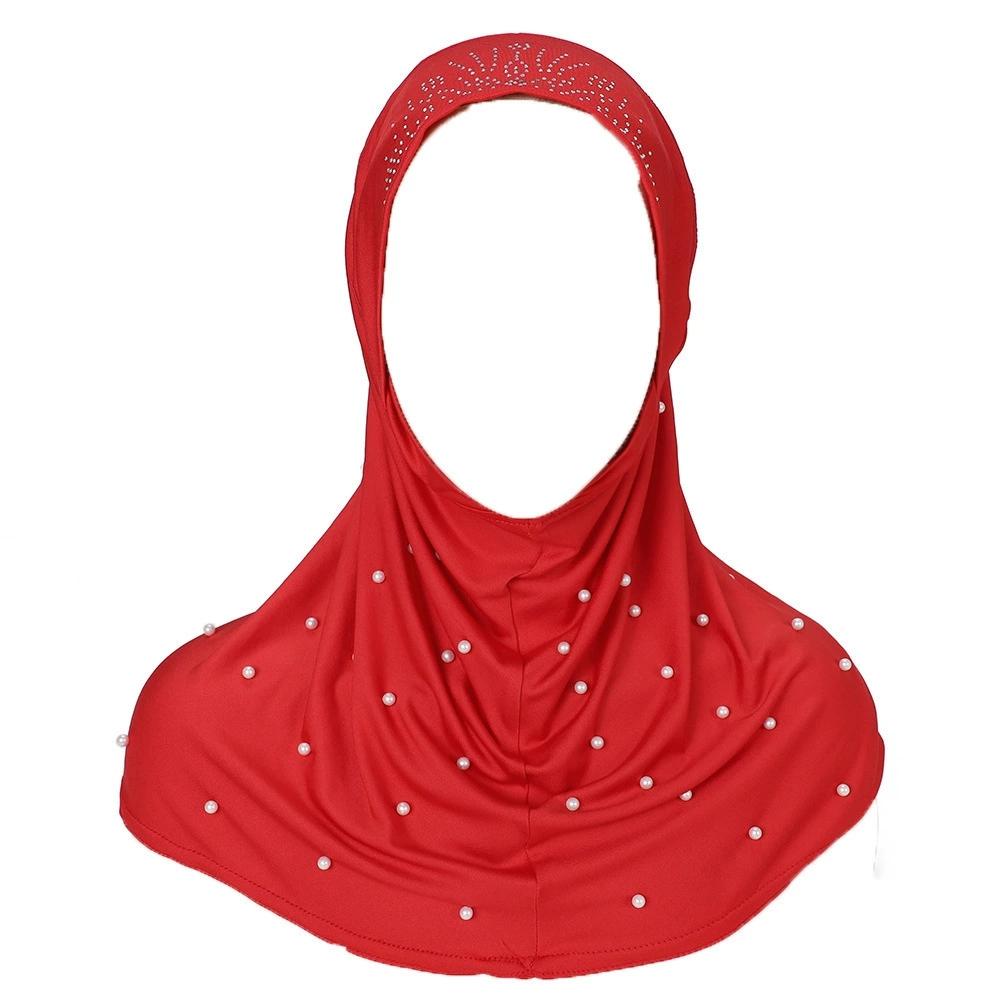 Women Pearl Decorated Hijab Scarf Shimmer Edge Shawl Women Soft Premium Jersey Hijab Turban Islam Solid Color Headscarf