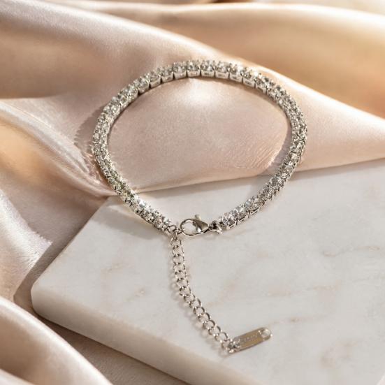 Rhinestone Ankle Bracelet 4mm Cubic Zirconia Classic Tennis Bracelet, Adjustable Anklet Boho Style for Women, Hypoallergenic Dainty Foot Jewelry