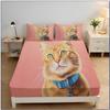 Cat Fitted Sheet and pillowcases, cartoon Bedding Set Small Double Size, Bed 3 Piece Bedding Decor Set For Teens Boys Girls
