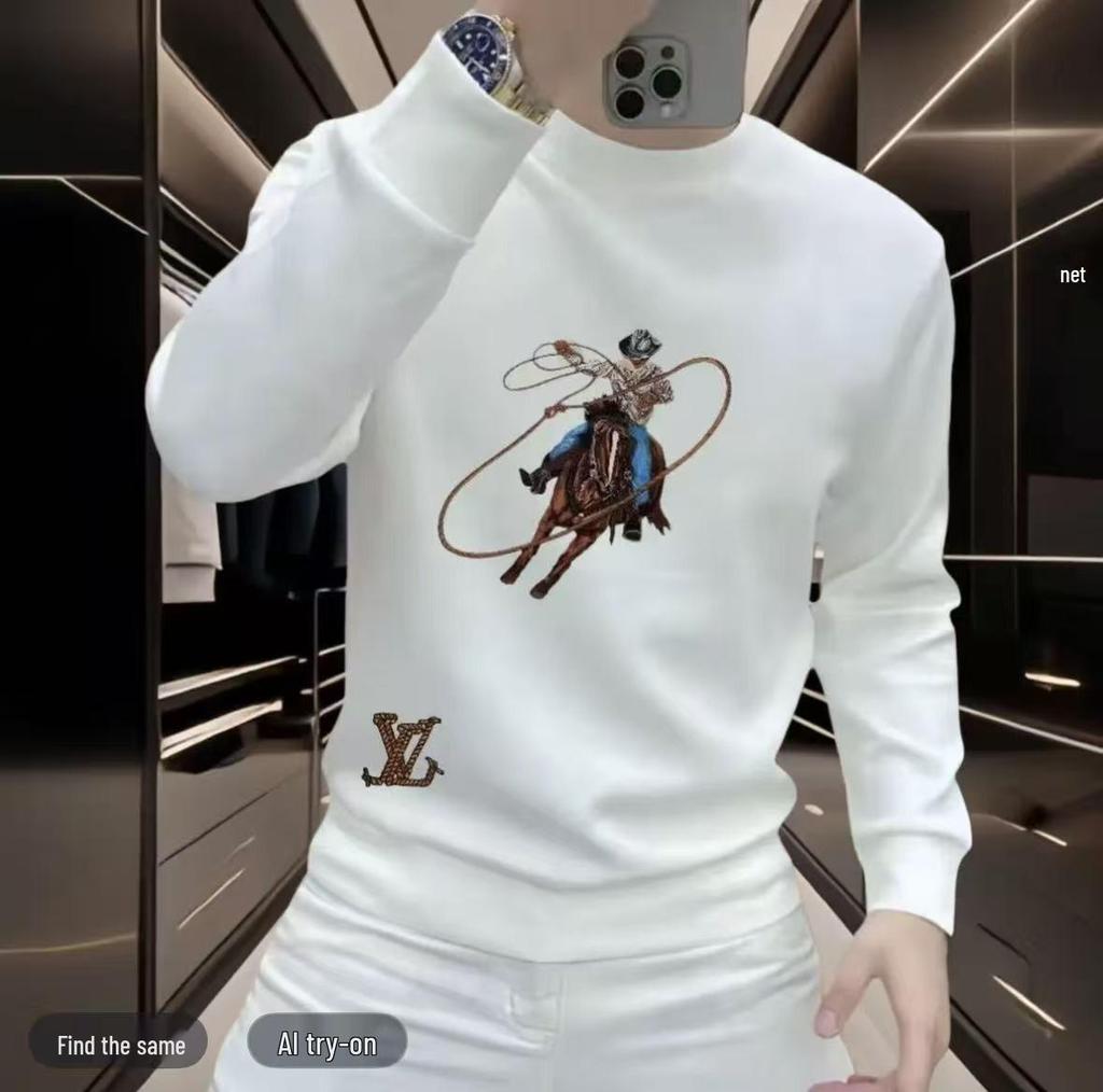 Trendy Men's Personality Print Hoodie - New Autumn/Winter Arrival, Plus Velvet, Casual Round Neck, Long Sleeve Jacket
