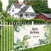 Personalized Dinosaur Birthday Banner Watercolor Style Green Dino Photo Booth Backdrop for Kids