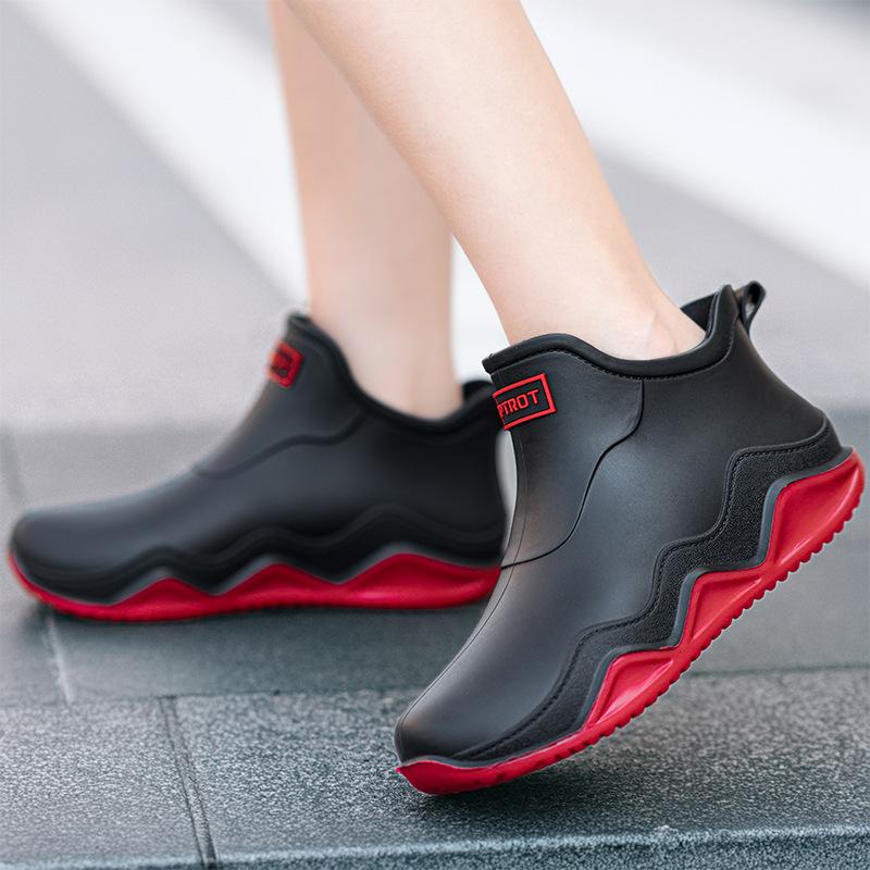 Water shoes short tube couple rain shoes men's low-top outer wear thick-soled shallow mouth non-slip rubber shoes men and women