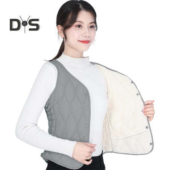 Wintermantel für Damen, Lagenlook, dünn, gepolstert, Knopfverschluss, V-Ausschnitt, ärmellos, einfarbig, winddicht, wärmespeichernd, Outdoor-Daunenmantel