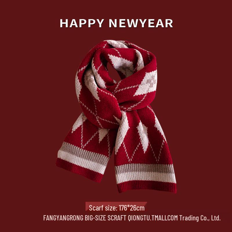 Women's Red Angora Wool Knitted Scarf - Autumn & Winter 2025 Style