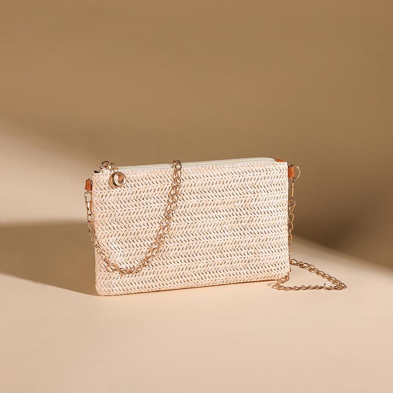 Summer Casual Chain Strap Crossbody Bags For Daily Used, Simple Design Straw Shoulder Bag For Women, Ladies Handbags Day Clutch